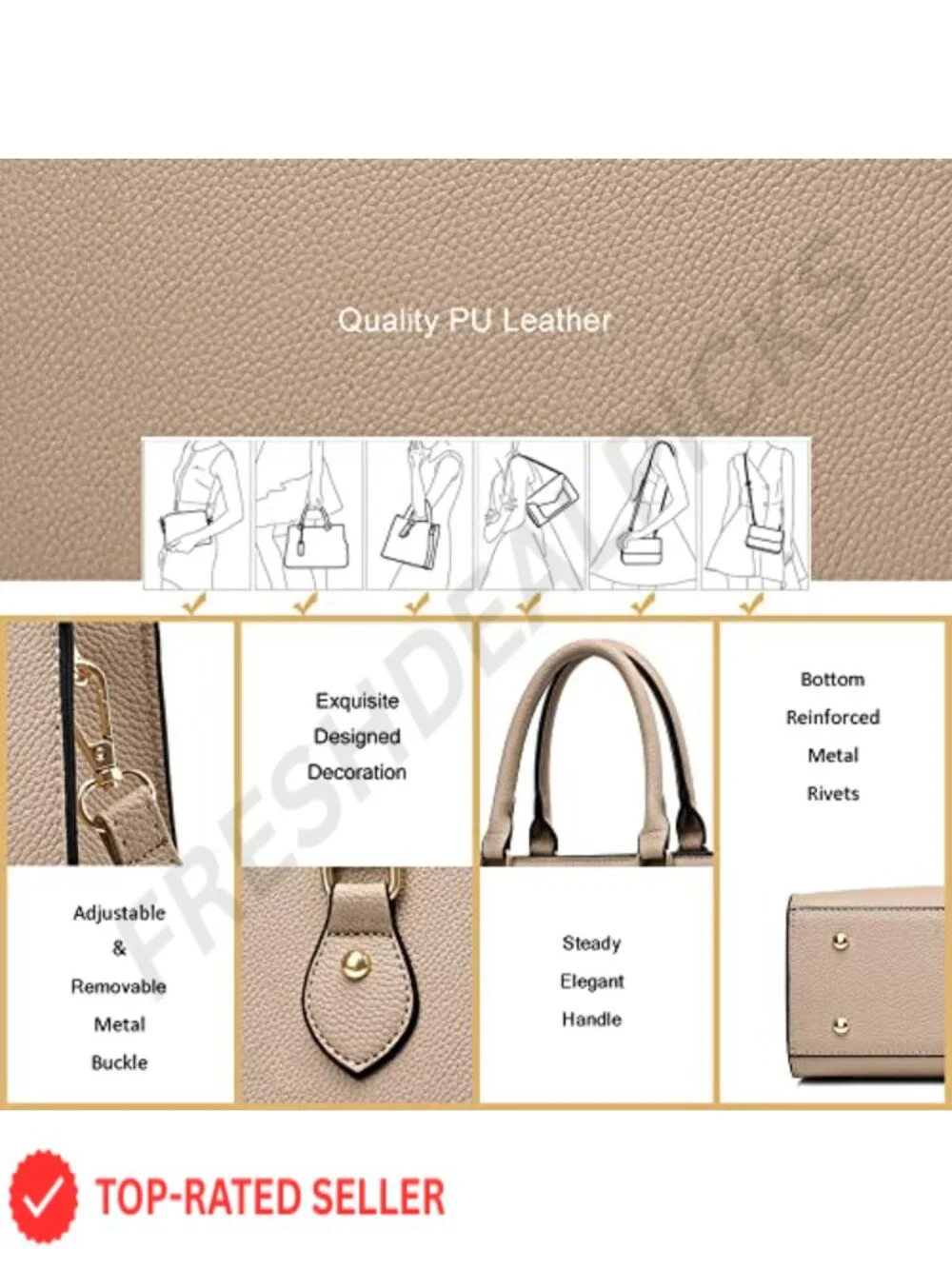 PU Leather Satchel Handbag Crossbody Tote Women's Shoulder Bag with Zipper